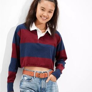 American Eagle Outfitters The Throwback Rugby Polo Cropped Shirt Size Small EUC
